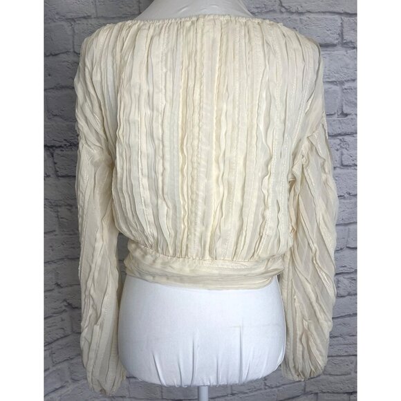 Line and Dot Blouse Cream Colored Long Sleeve Ladies Size MED - Picture 2 of 7